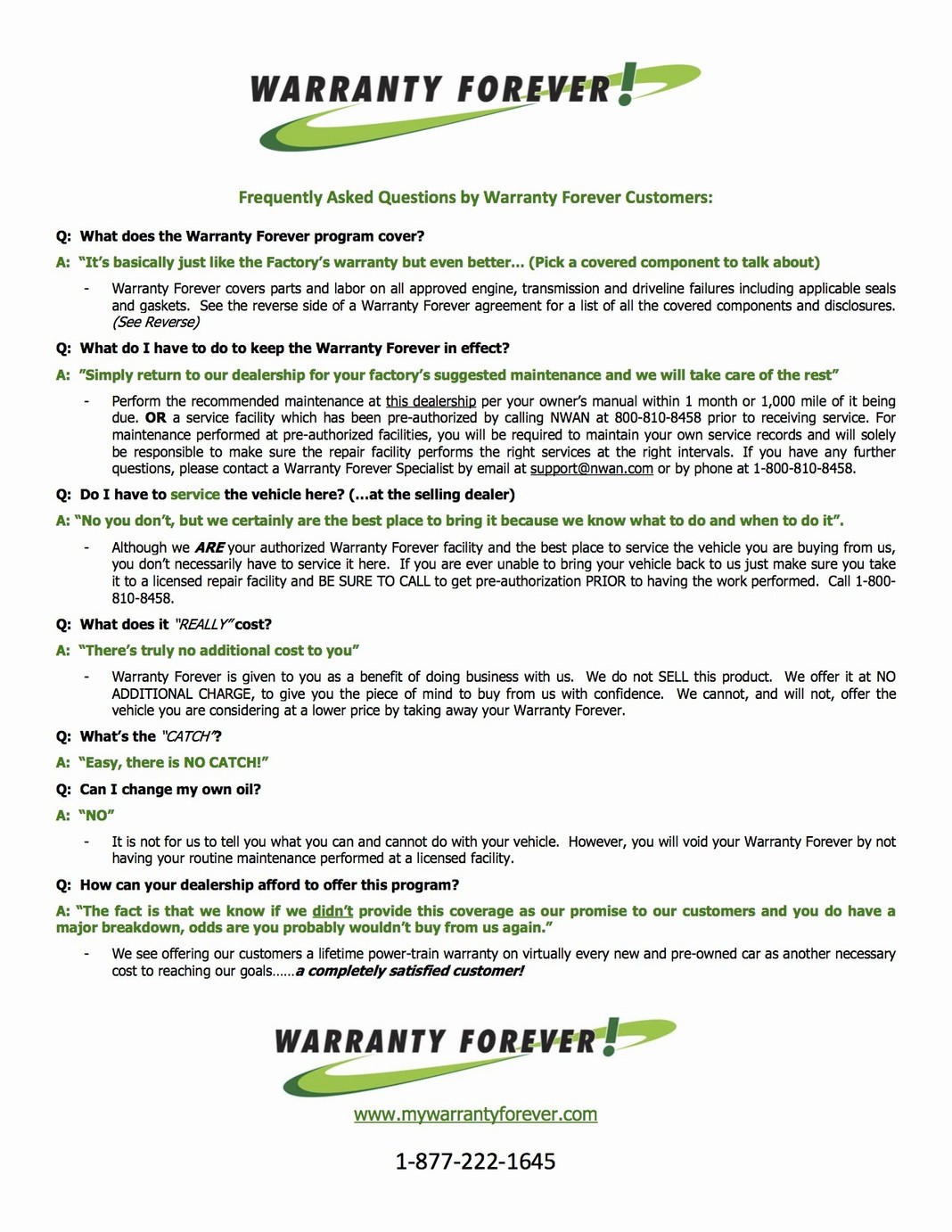 Warranty Forever FAQ